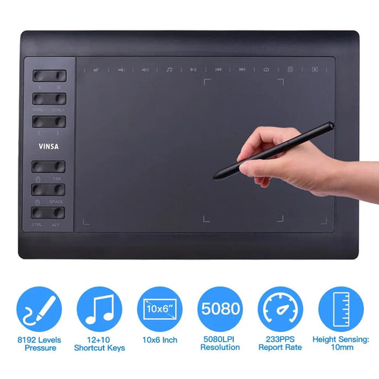 10x6 Inch Professional Graphics Drawing Tablet - 12 Express Keys for Windows and Mac