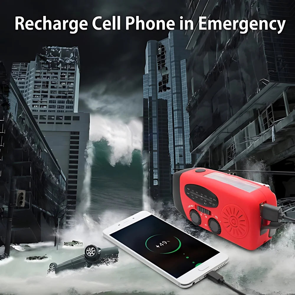 STONEGO Emergency Solar Hand Crank Radio - FM/AM/NOAA with LED Flashlight & SOS Alarm