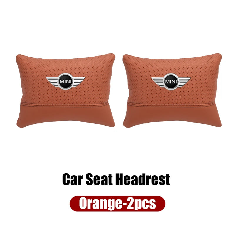 Leather Car Seat Headrest Neck Pillow & Lumbar Backrest for MINI Cooper R50-R60 Series