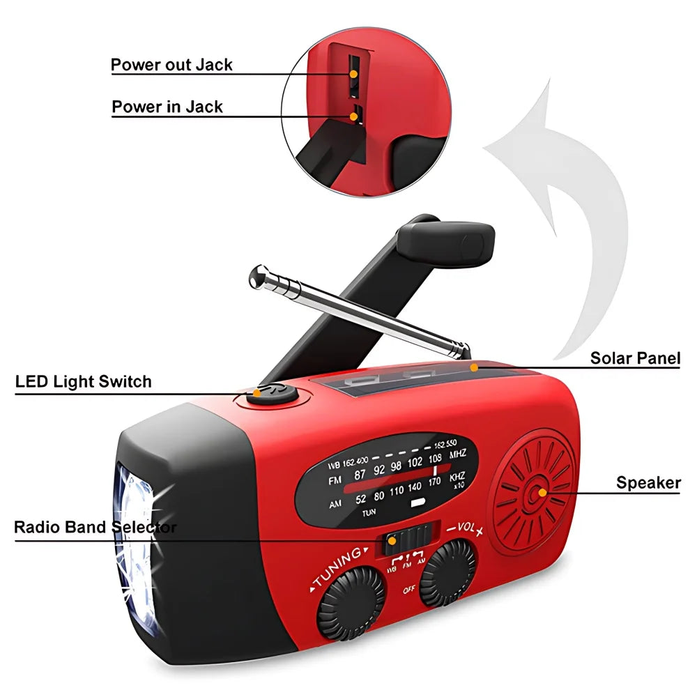 STONEGO Emergency Solar Hand Crank Radio - FM/AM/NOAA with LED Flashlight & SOS Alarm