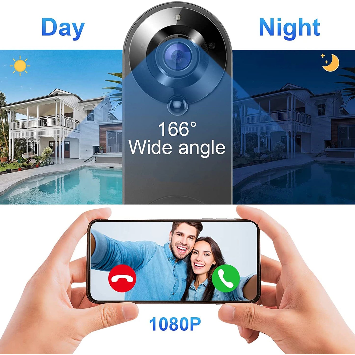 1080P Wireless Video Doorbell Camera - Tuya Smart Home Security with Motion Detection and Night Vision