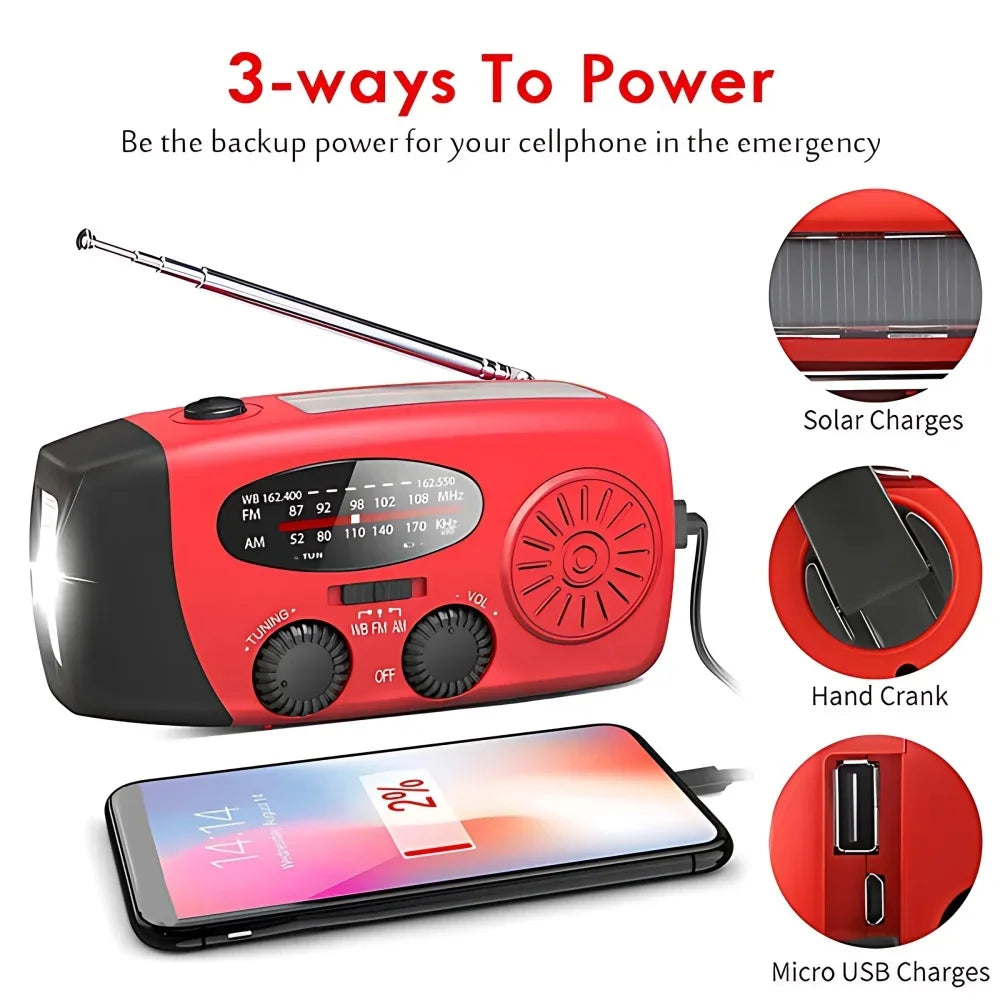 STONEGO Emergency Solar Hand Crank Radio - FM/AM/NOAA with LED Flashlight & SOS Alarm